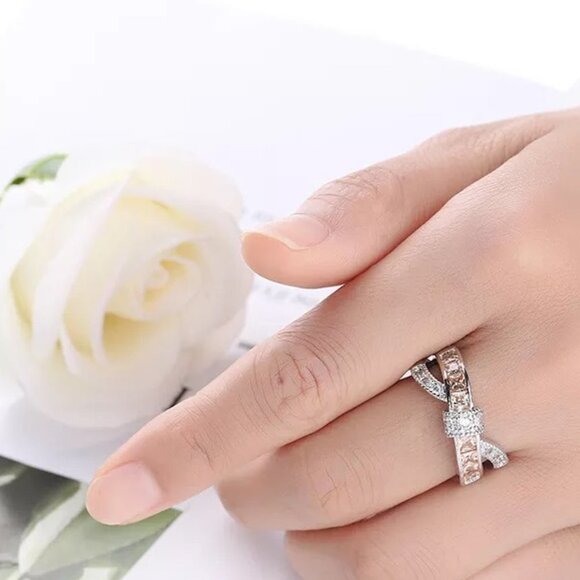 🎁925 Silver Plated Champagne CZ Punk Party Cocktail Ring Women, GPMB1402 - Picture 2 of 2